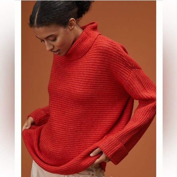 Pilcro Sweaters - NWT Anthropologie PILCRO Knit Cowl Neck Ribbed Sweater Red‎ Size 2X